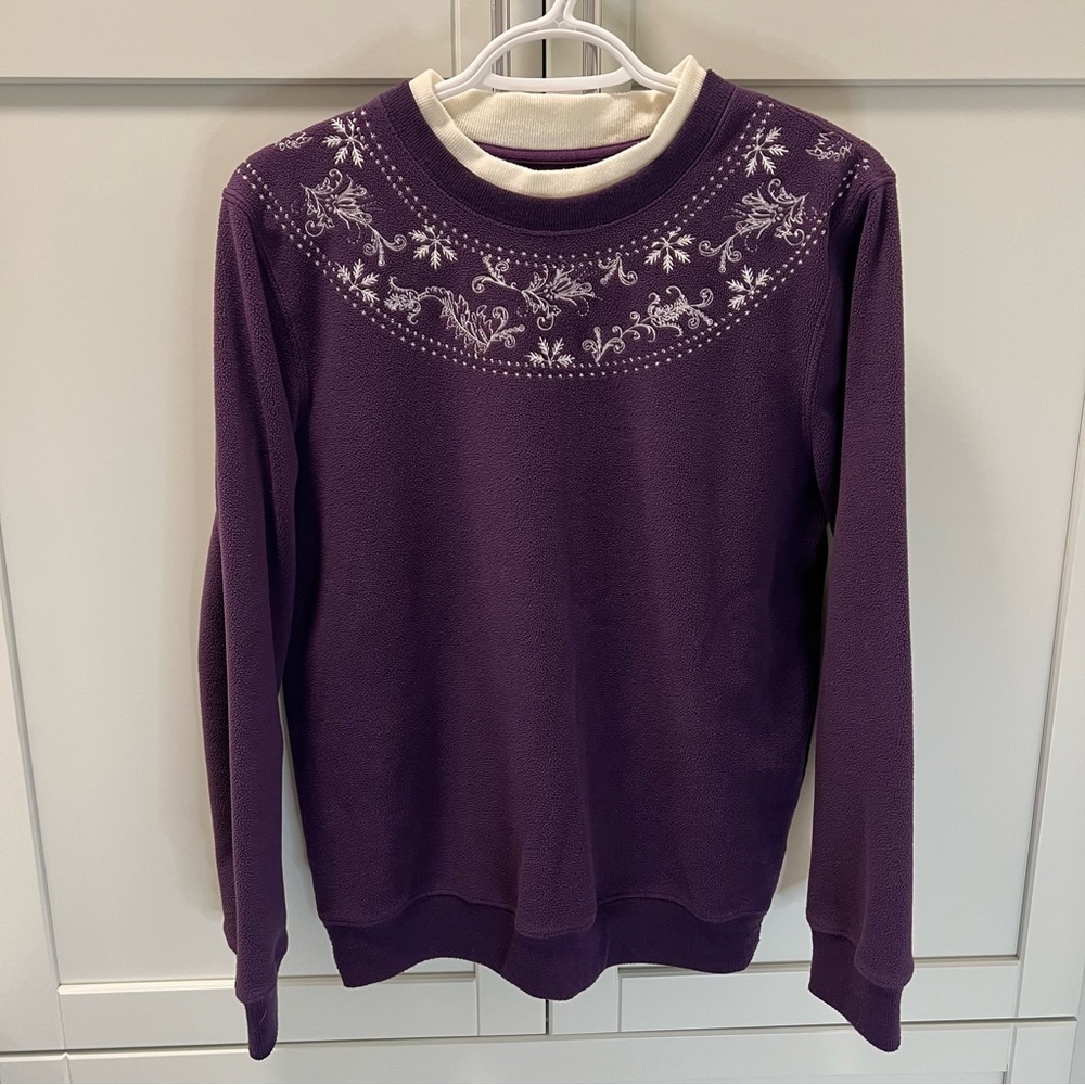 Vintage TRADITION Purple Embroidered Neckline Fleece Sweatshirt | Size S (6-8)